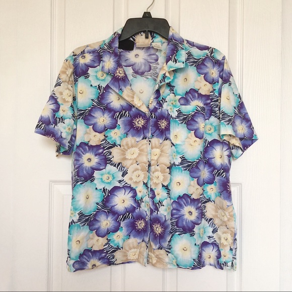 Erika Tops - Erika Hawaiian Shirt-Blue/Yellow-Size XL Erika Tops - Erika Hawaiian Shirt-Blue/Yellow-Size XL